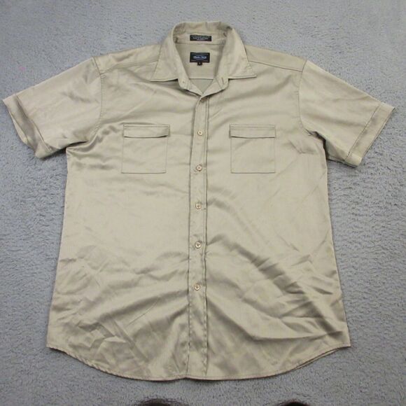 Vintage Anchor Blue Mens Satin Button‎ Up Shirt size L Rave Party Retro - Picture 1 of 7